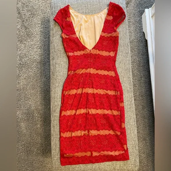 Red Lace Dress with Nude Slip - Picture 3 of 5
